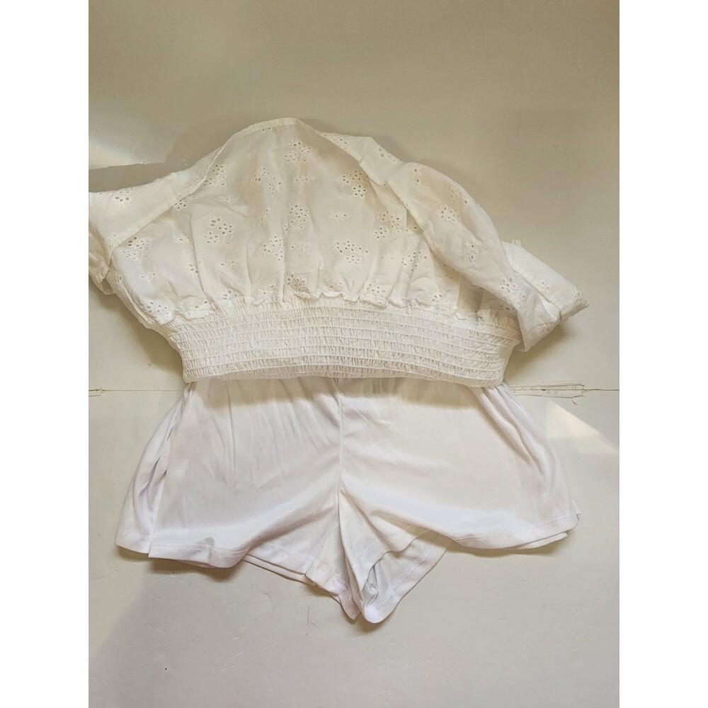 Love Tree Tiered Skort Womens Large White Boho Smocked Waist Eyelet Ruffle Skirt - Picture 2 of 10